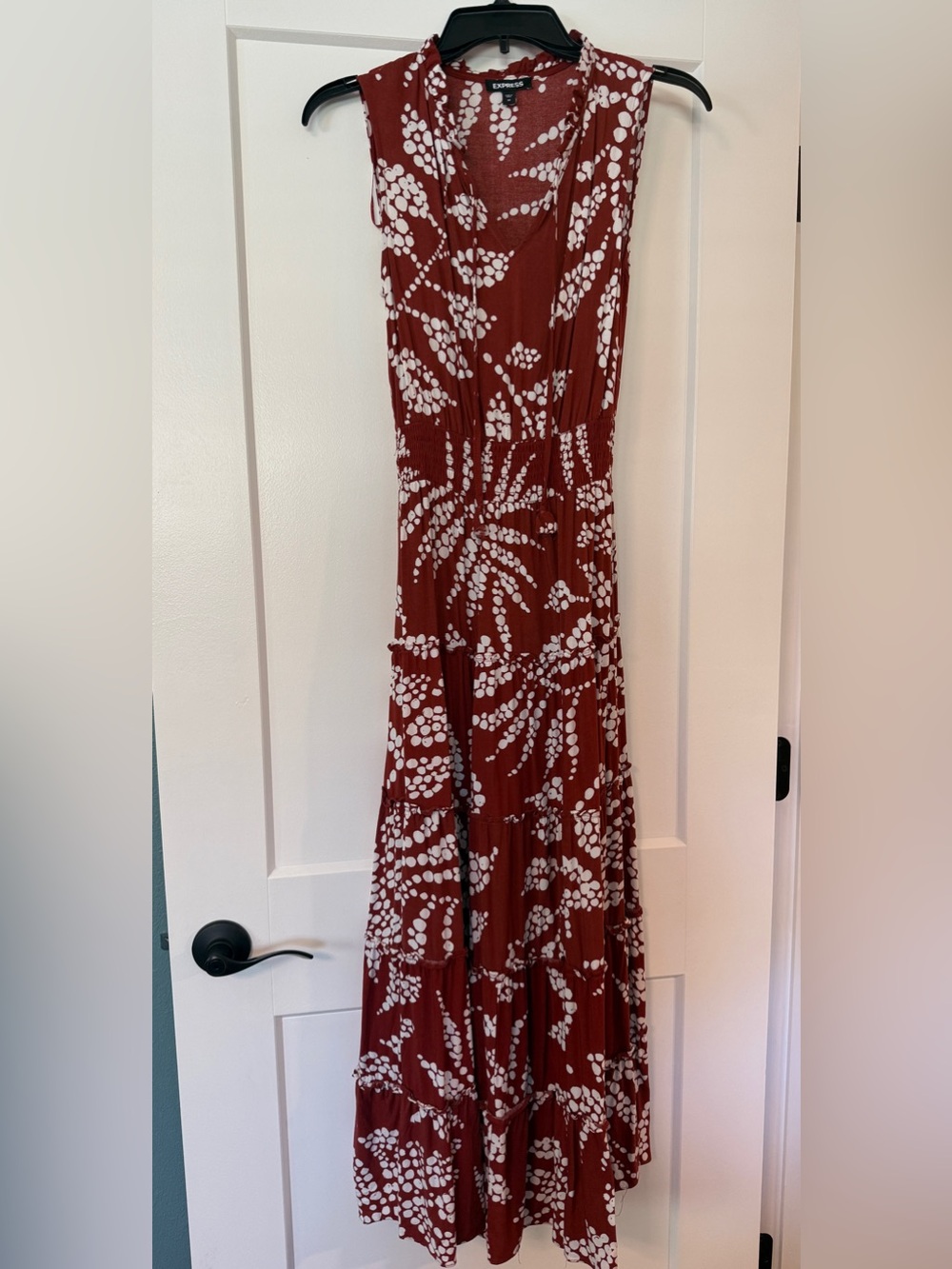 Express Rust Red and White Floral Tie-Neck Maxi Dress - XS - Used